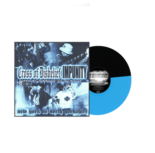 CROSS OF DISBELIEF VS IMPUNITY- "NEW YORK VS NORTH YORKSHIRE" SPLIT [7" VINYL-HALF BK/HALF BLUE]