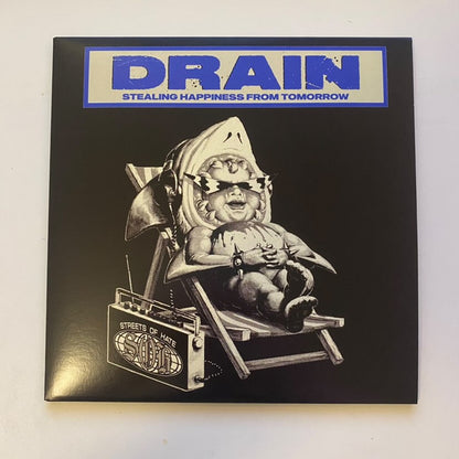 DRAIN - 'STEALING HAPPINESS FROM TOMORROW' SINGEL [7" VINYL-BLUE W/WHITE SPLATTER-W/SILK SCREENED B-SIDE]