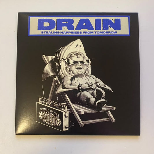 DRAIN - 'STEALING HAPPINESS FROM TOMORROW' SINGEL [7" VINYL-BLUE W/WHITE SPLATTER-W/SILK SCREENED B-SIDE]