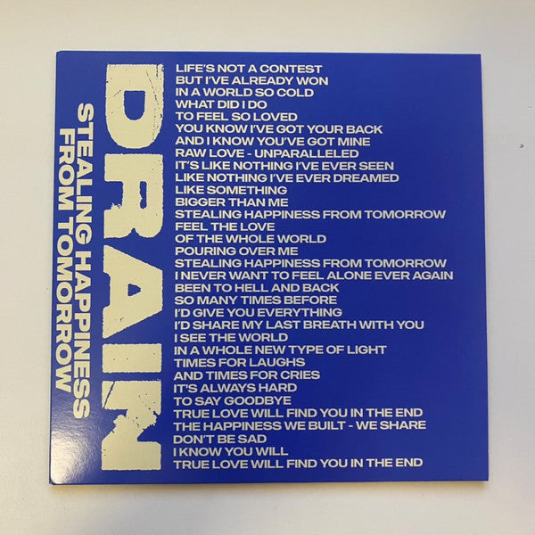 DRAIN - 'STEALING HAPPINESS FROM TOMORROW' SINGEL [7" VINYL-BLUE W/WHITE SPLATTER-W/SILK SCREENED B-SIDE]