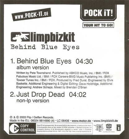 LIMP BIZKIT - 'BEHIND BLUE EYES/JUST DROP DEAD' POCK IT! MINI-CD