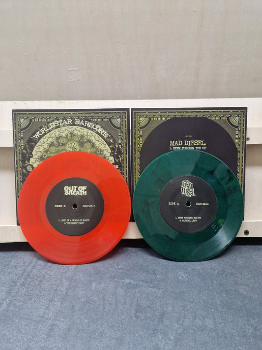 MAD DIESEL / OUT OF BREATH – "WORLDSTAR HARDCORE SPLIT" [7" VINYL/DARK GREEN-RED]